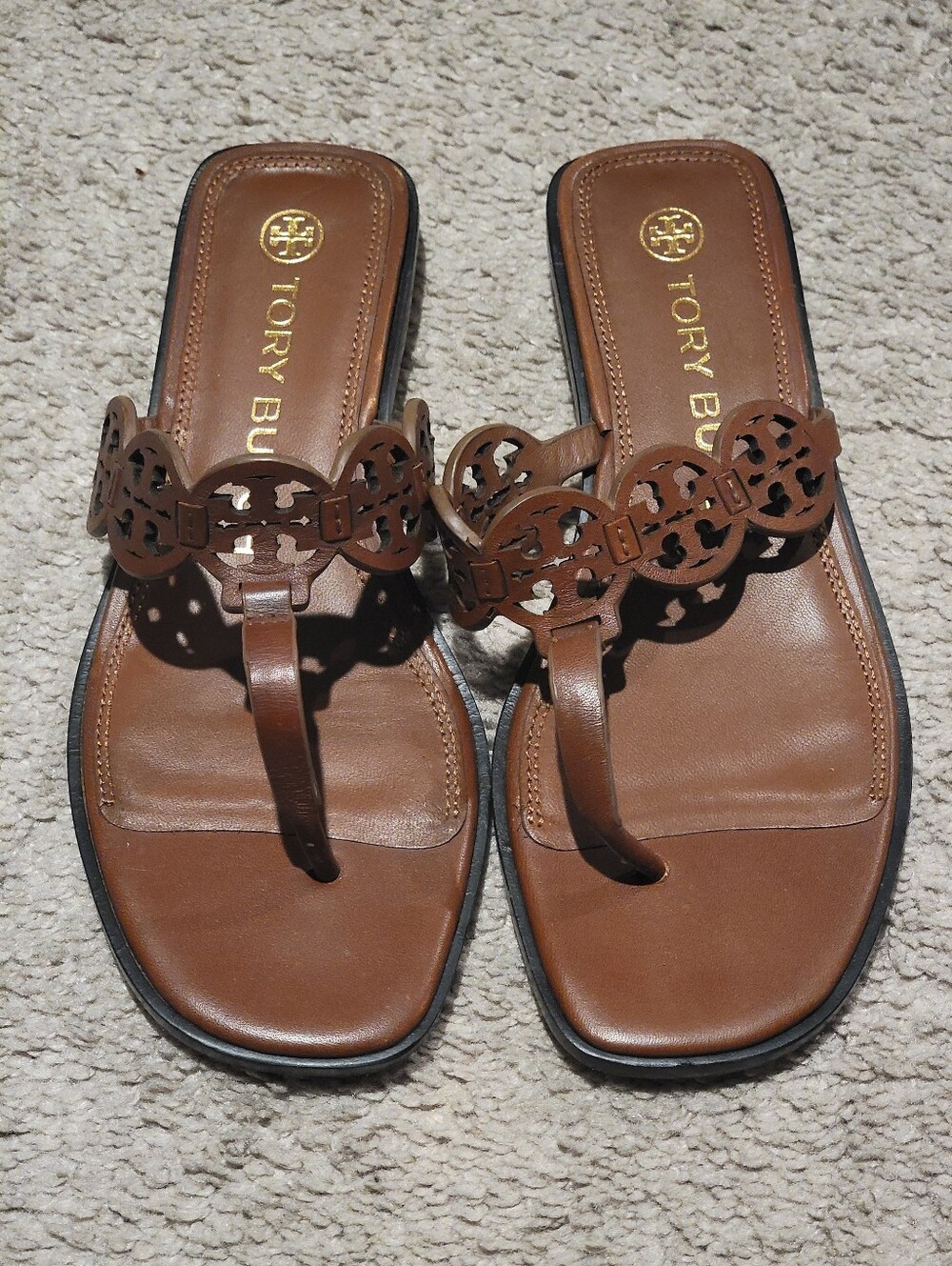 Tory Burch Tiny Miller Thong Sandals Burnt Cuoio Brown Size 7 - Picture 3 of 8